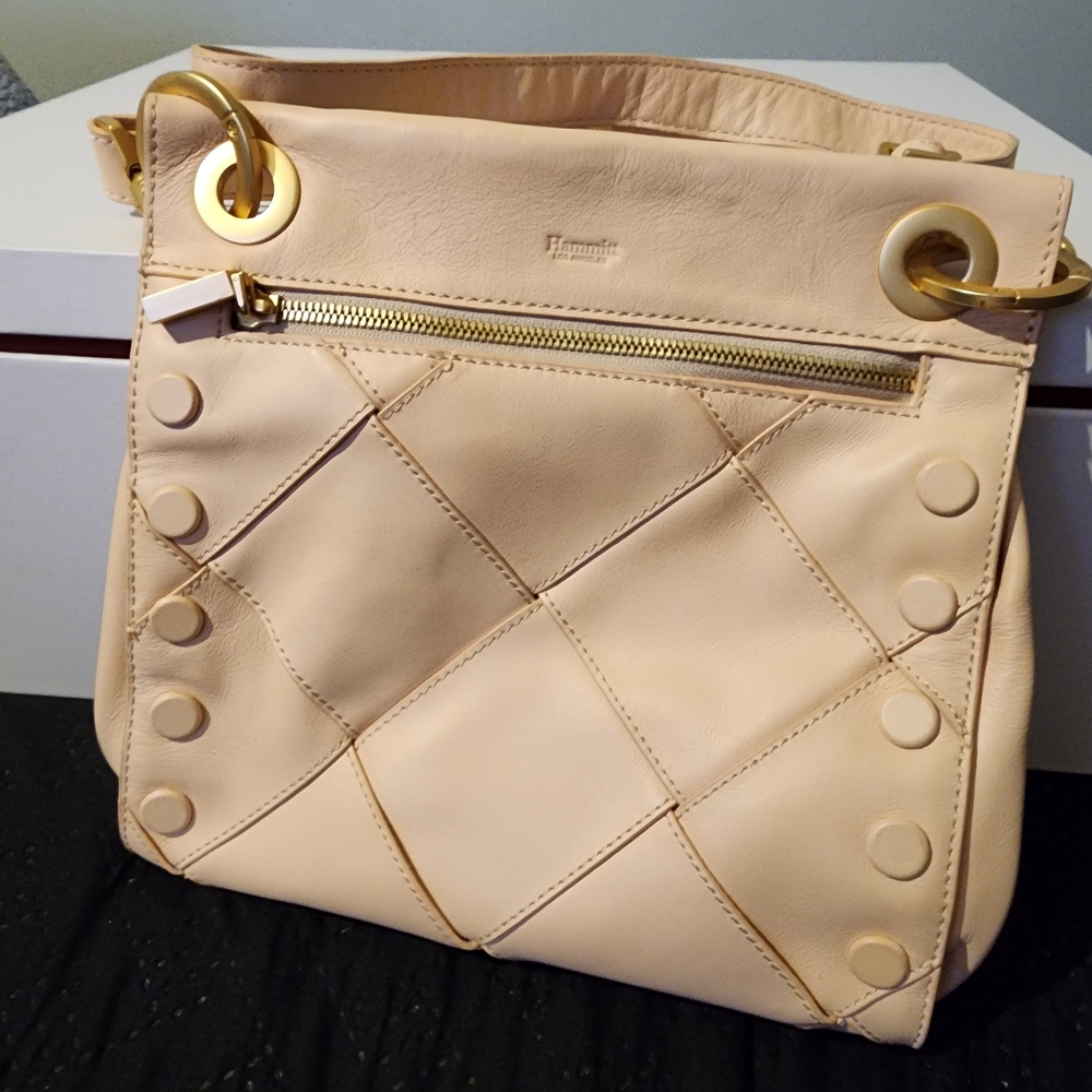 Hammitt Tony Medium  Woven Vachheta  Leather Shoulder Bag with Gold Hardware